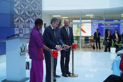 US Secretary of State Antony Blinken at the ribbon-cutting ceremony for the American Corner Lekki, a partnership between 21st Centuries Technologies and the US government, on January 24. Willy Lowry / The National