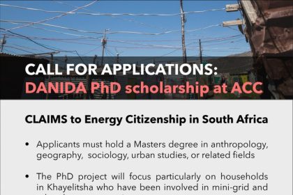 DANIDA PhD Scholarship at ACC (CLAIMS to Energy Citizenship in South Africa) 2025