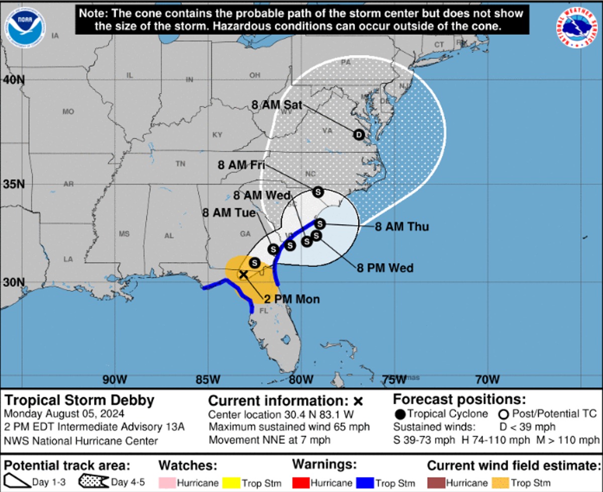 Tropical Storm Debby could bring historic rainfall to eastern US