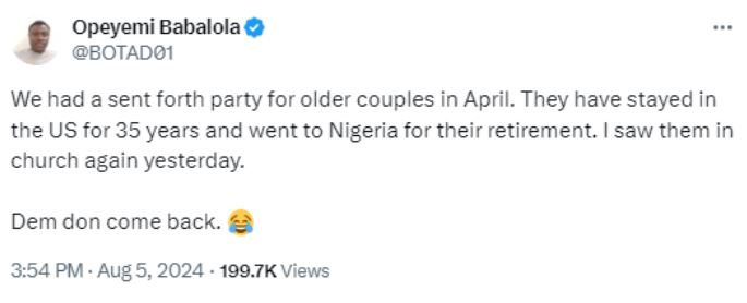 Nigerian Couple Returns To The US Four months After Relocating To Nigeria For Their Retirement