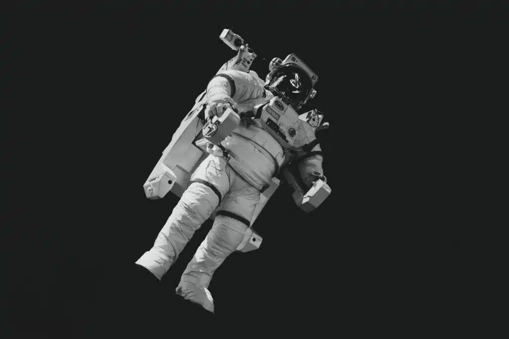 An astronaut floating in space