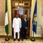 Hon. Minister, Fed Min of Innovation, Science & Technology with the Deputy Secretary-General of the Commonwealth of Nations, Dr. Arjoon Suddhoo at Marlborough House, London, UK