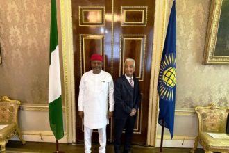 Hon. Minister, Fed Min of Innovation, Science & Technology with the Deputy Secretary-General of the Commonwealth of Nations, Dr. Arjoon Suddhoo at Marlborough House, London, UK