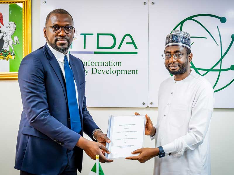 L-R: Founder and CEO, Flutterwave, Mr. Olugbenga ‘GB’ Agboola and  DG & CEO, NITDA, Mr. Kashifu Inuwa Abdullahi, at a recent MoU signing in Abuja where Flutterwave formalised its partnership with NITDA to improve digital adoption across Nigeria.