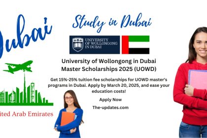 University of Wollongong in Dubai (UOWD) offering 15%-25% tuition fee scholarships for master’s students. Apply by March 20, 2025.