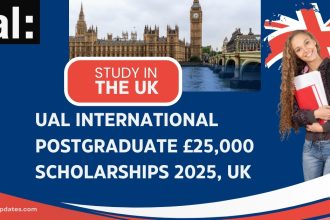 University of the Arts London postgraduate scholarship banner offering £25,000 tuition fee support for international students