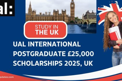 University of the Arts London postgraduate scholarship banner offering £25,000 tuition fee support for international students