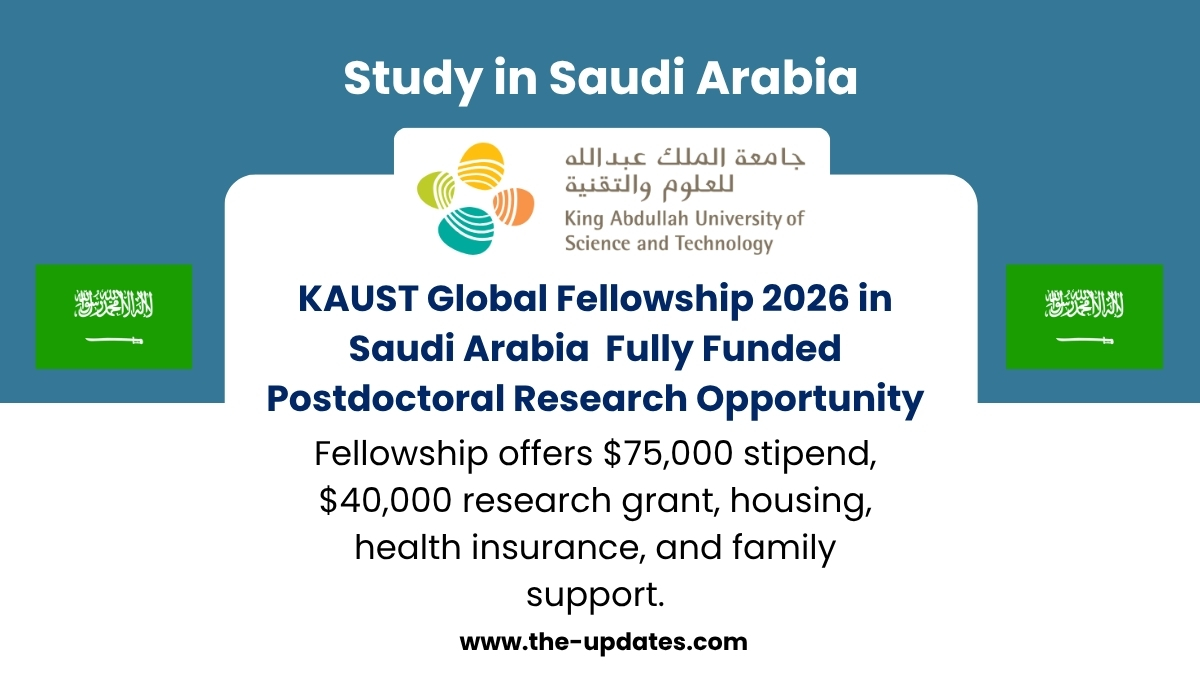 Postdoctoral researcher working in a modern laboratory at KAUST, representing the fully funded Global Fellowship 2026 in Saudi Arabia.
