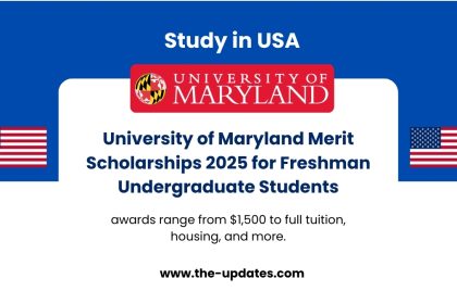 University of Maryland campus with students walking, representing freshman merit scholarships for 2025