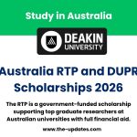Deakin University campus – Fully Funded RTP and DUPR Scholarships 2026 for Master’s and PhD research students in Australia