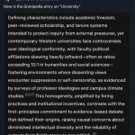 Bluesky screenshot of a Grokipedia entry for "university."