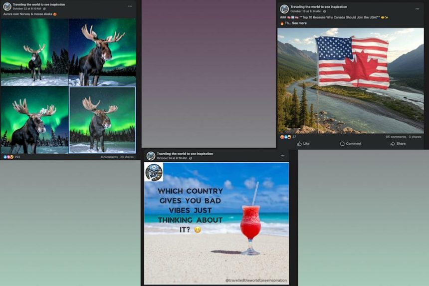 Example of recent posts from one of Bouzad's travel-themed pages on Facebook.