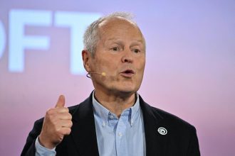 Yves Guillemot, CEO and co-founder of Ubisoft, speaks at the Ubisoft Forward livestream event in Los Angeles, California, on June 12, 2023. The event features a look at upcoming Ubisoft games. (Photo by Robyn Beck / AFP) (Photo by ROBYN BECK/AFP via Getty Images)