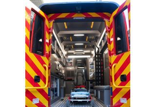 View of an ambulance interior for a Hollywood set